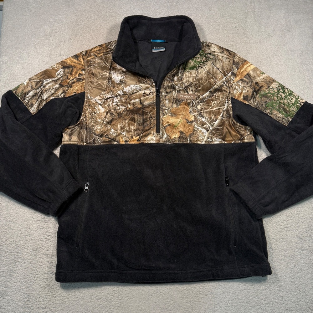 Columbia PHG Fleece Pullover Mens L Black Realtree Edge Camo Quarter Zip Hunting